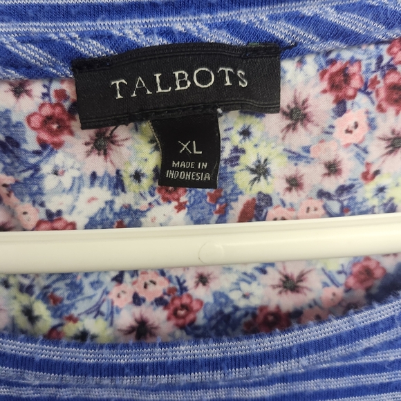 Talbots Blue and White Striped Tee with Floral Accents - Picture 2 of 3
